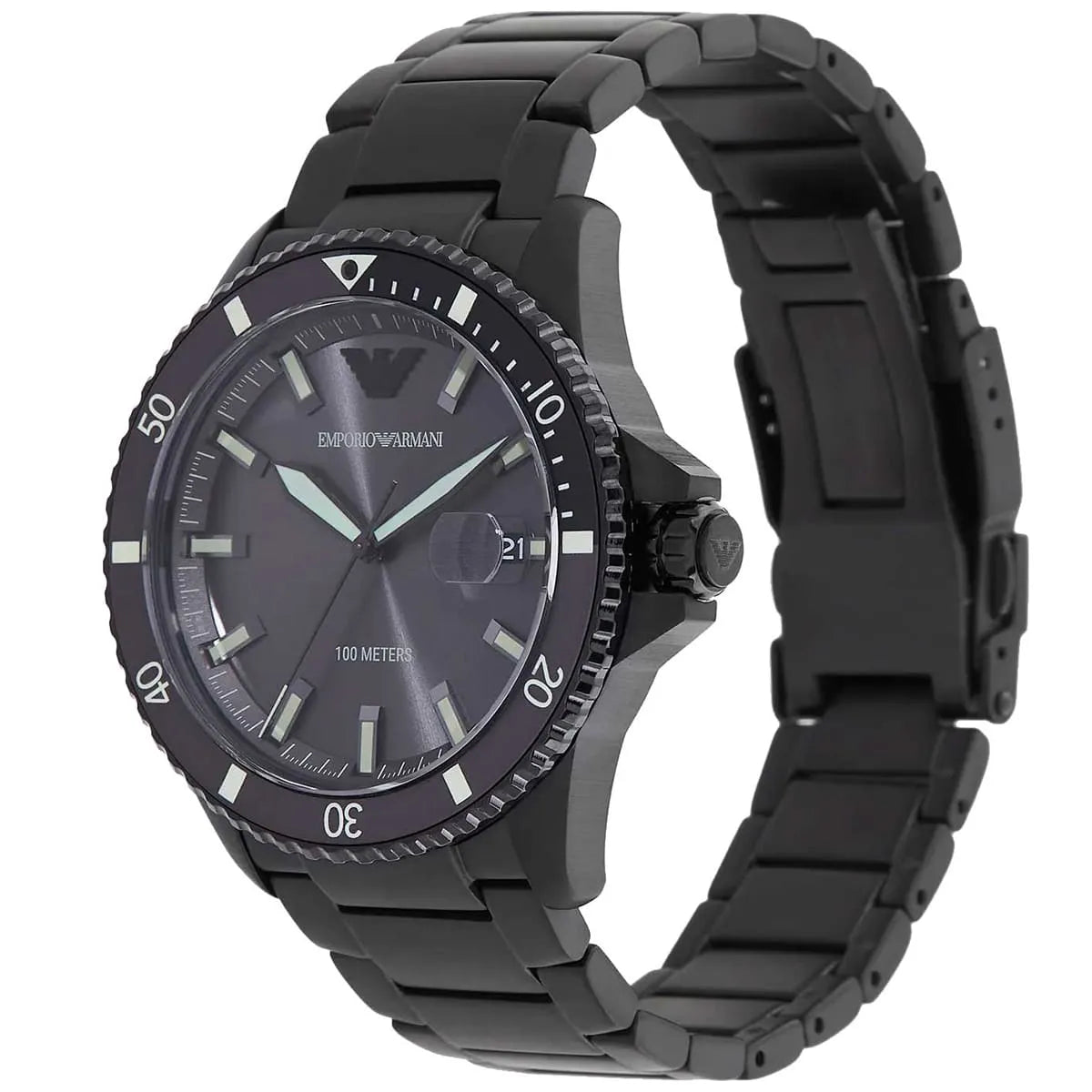 Watch Diver Diver Grey Sunray date window Dial Black PVD Men's Watch - AR11398