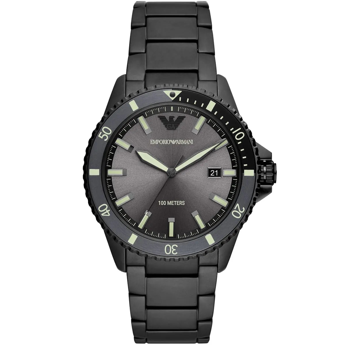 Watch Diver Diver Grey Sunray date window Dial Black PVD Men's Watch - AR11398