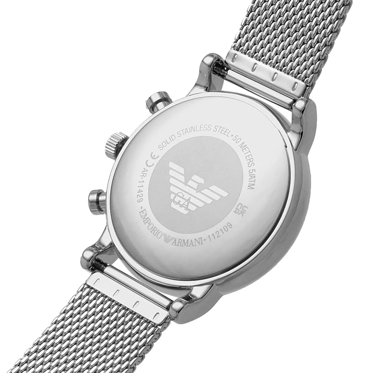 Emporio Armani Luigi Chronograph Black Dial Silver Mesh Men's Watch - AR11429