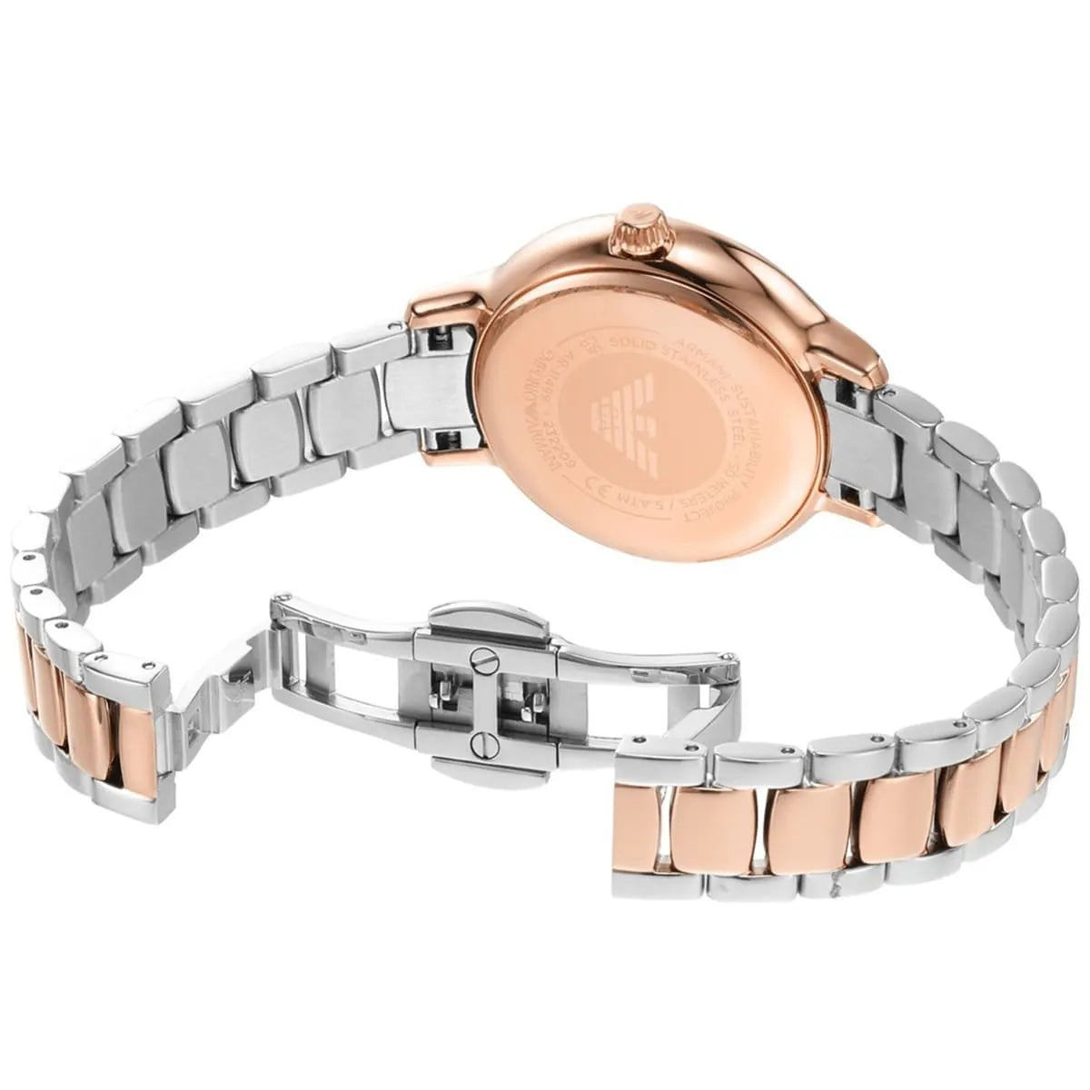 Emporio Armani Cleo two-tone silver and rose gold metal bracelet with deployment clasp