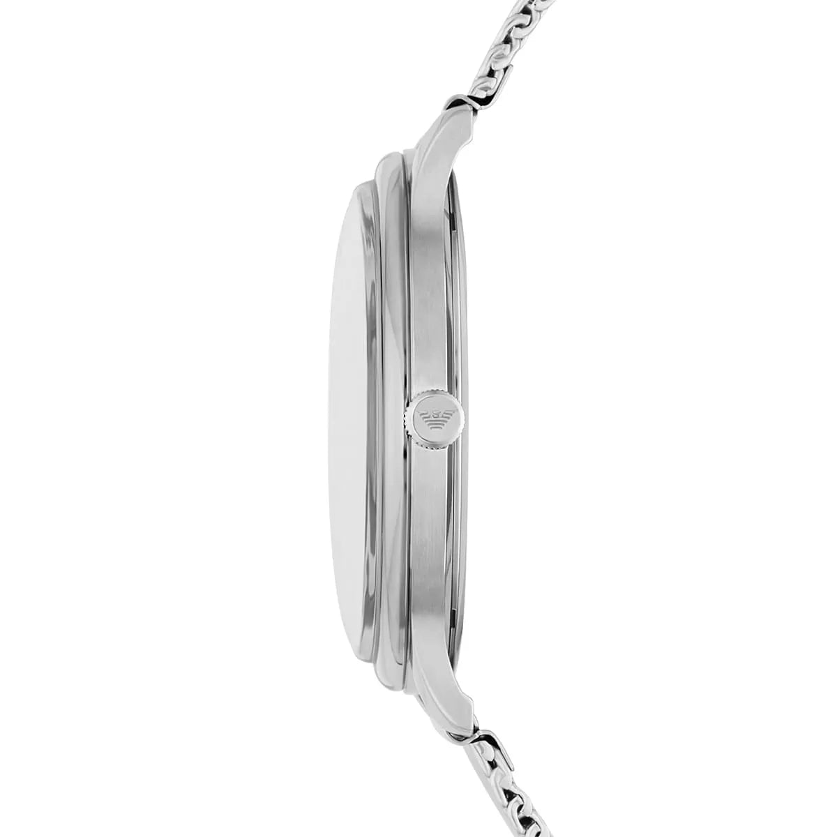 Emporio Armani AR11571 side profile view of watch case and mesh strap
