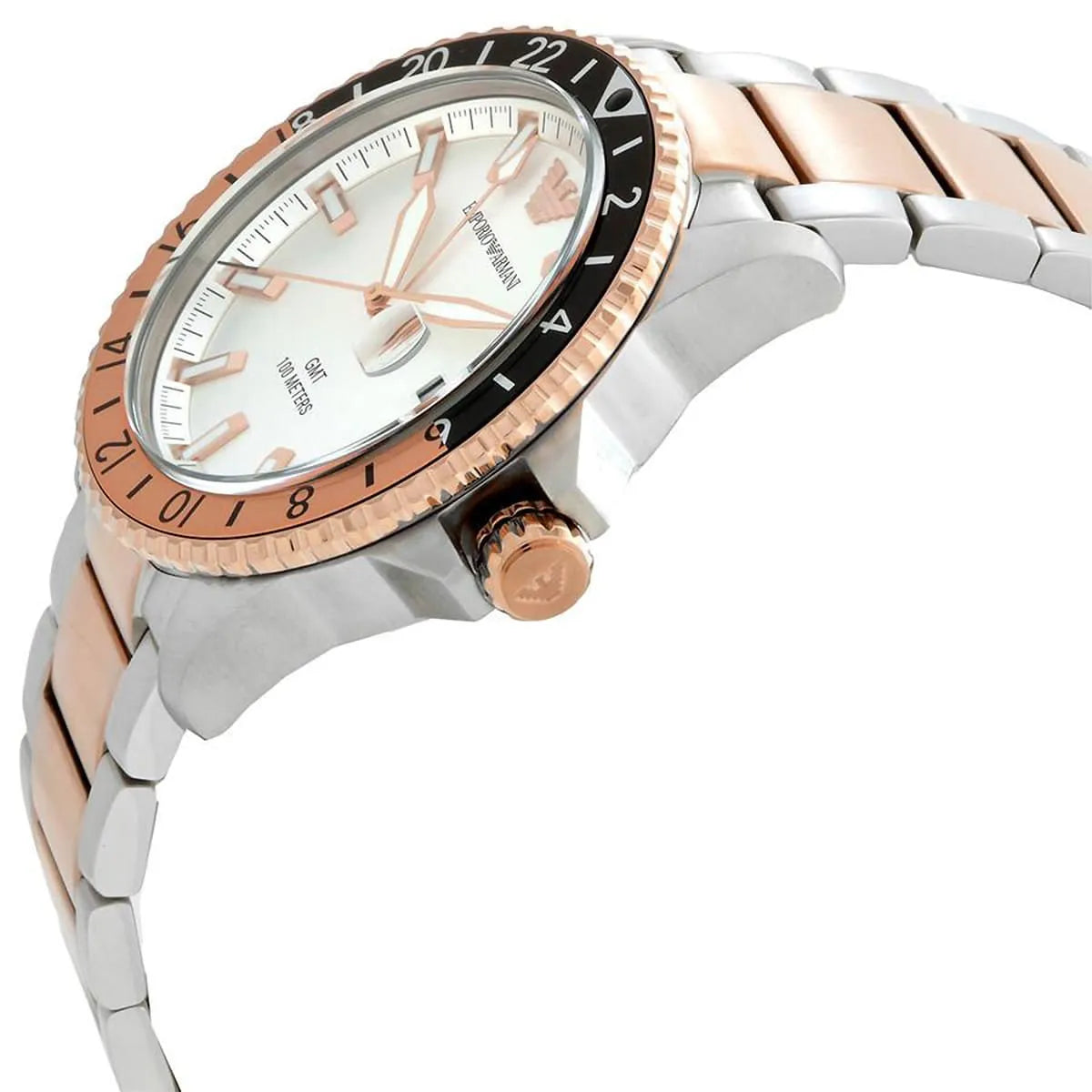 Emporio Armani Diver GMT White Sunray Dial Two-tone Men's Watch - AR11591