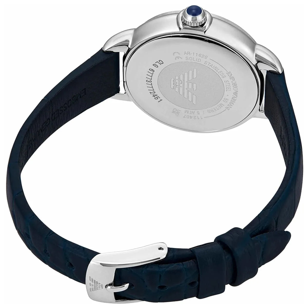 Emporio Armani Moonphase Blue Navy Blue Gnuine Leather Women's Watch - AR11629