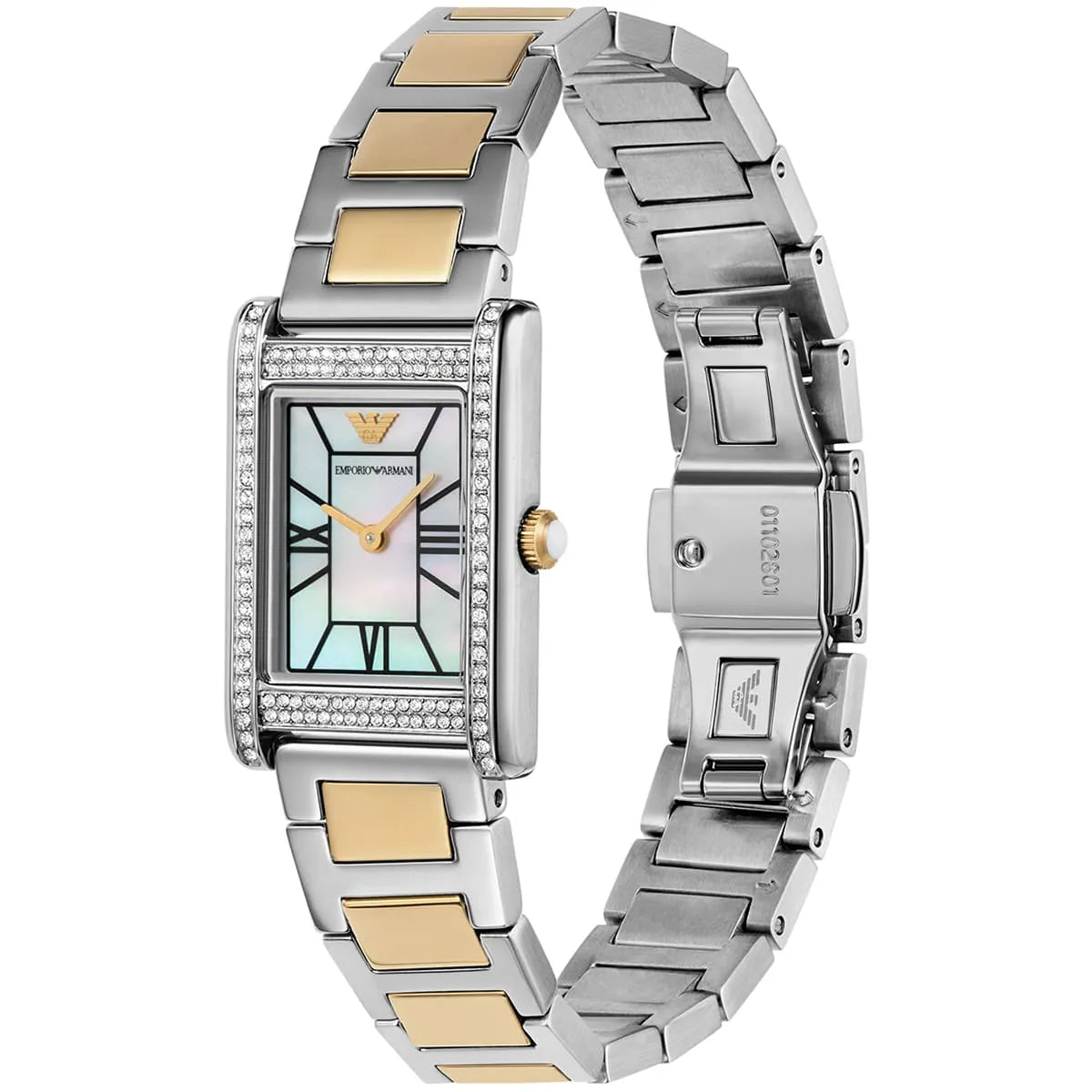 Emporio Armani Genni Rectangular White MOP Dial Two-tone Women's Watch - AR11642
