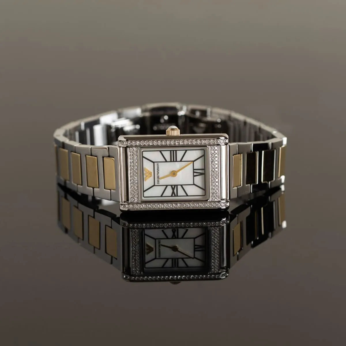 Emporio Armani Genni Rectangular White MOP Dial Two-tone Women's Watch - AR11642