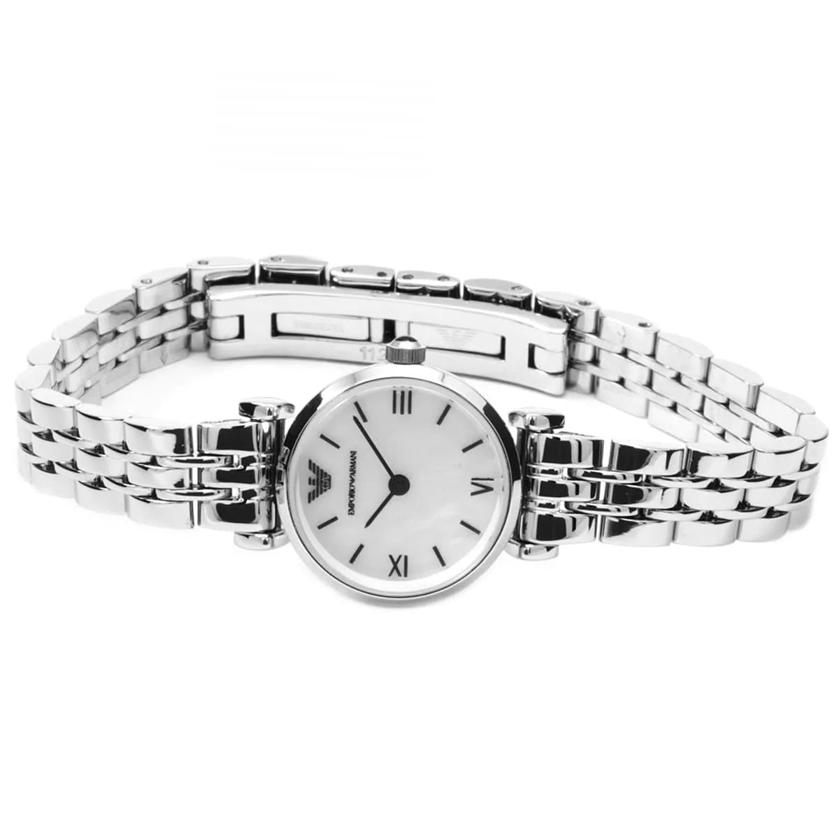 Emporio Armani Gianni T-Bar Mini White MOP Dial Silver Women's Watch - AR1688