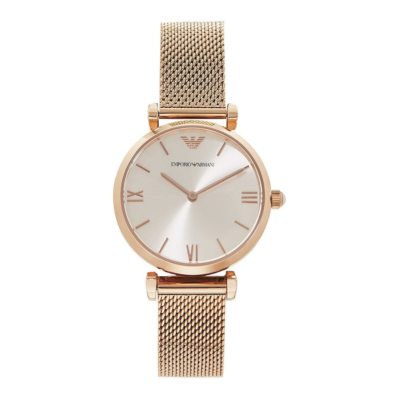 Emporio Armani Retro Silver Dial Rose Gold-tone Ladies Watch AR1956