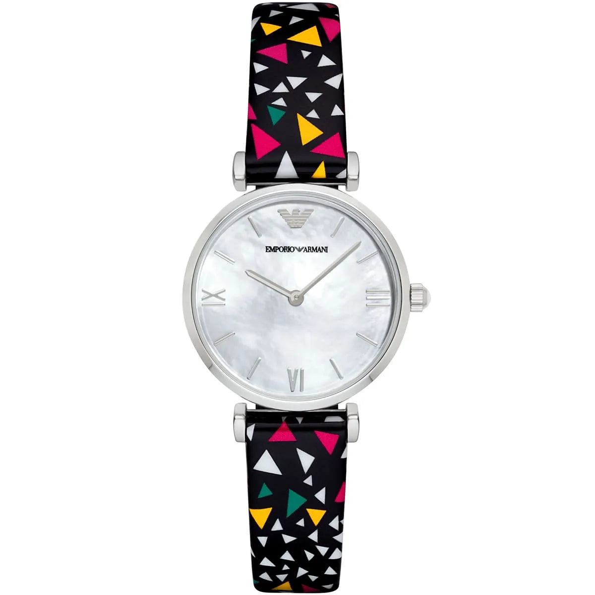 Emporio Armani Gianni T-Bar MOP Dial Multi-colored Printed Leather Women's Watch - AR1995
