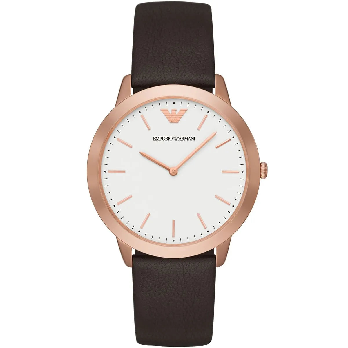 Emporio Armani Classic White Dial Brown Genuine Leather Men's Watch - AR2487