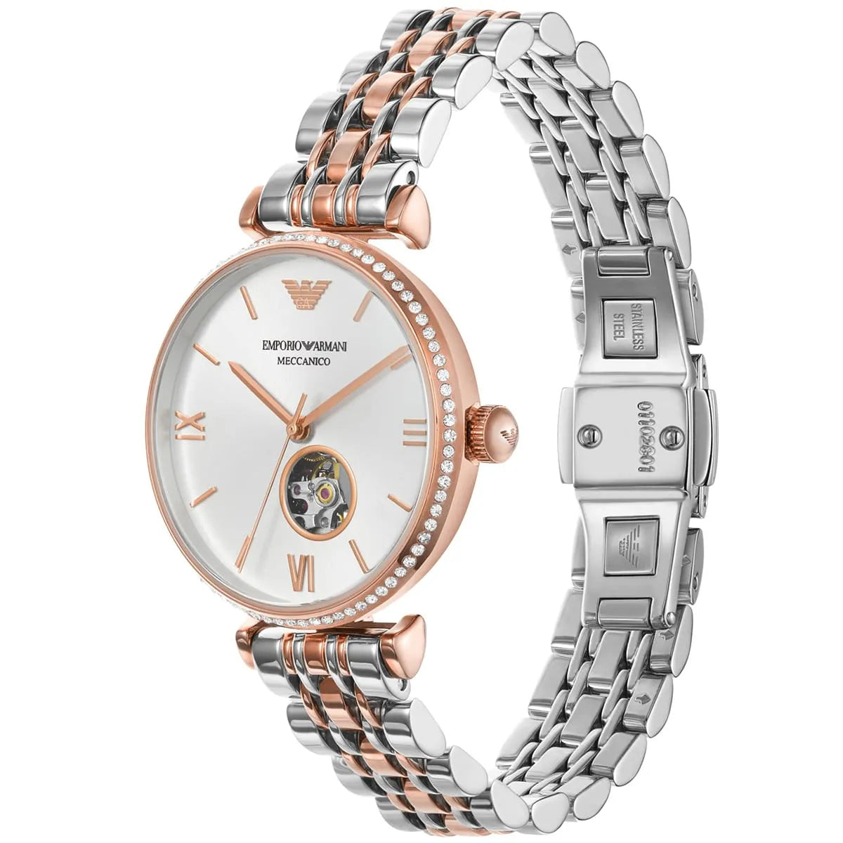 Emporio Armani Gianni T-Bar Open Heart Automatic Two-tone Women's Watch - AR60019
