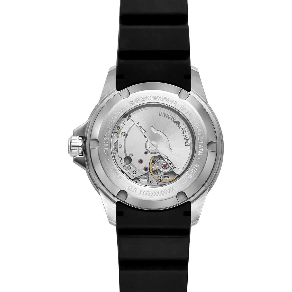 Emporio Armani Sea Explorer Automatic Black Dial Black Silicone Strap Men's Watch - AR60078