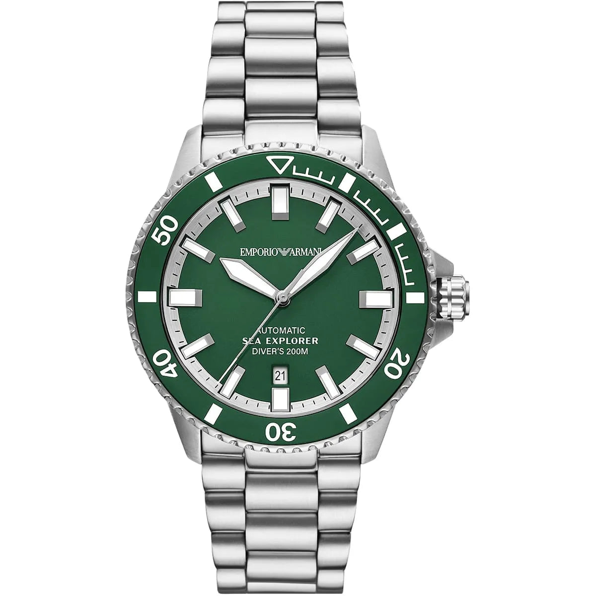 Emporio Armani Sea Explorer Automatic Green Dial Silver Men's Watch - AR60088
