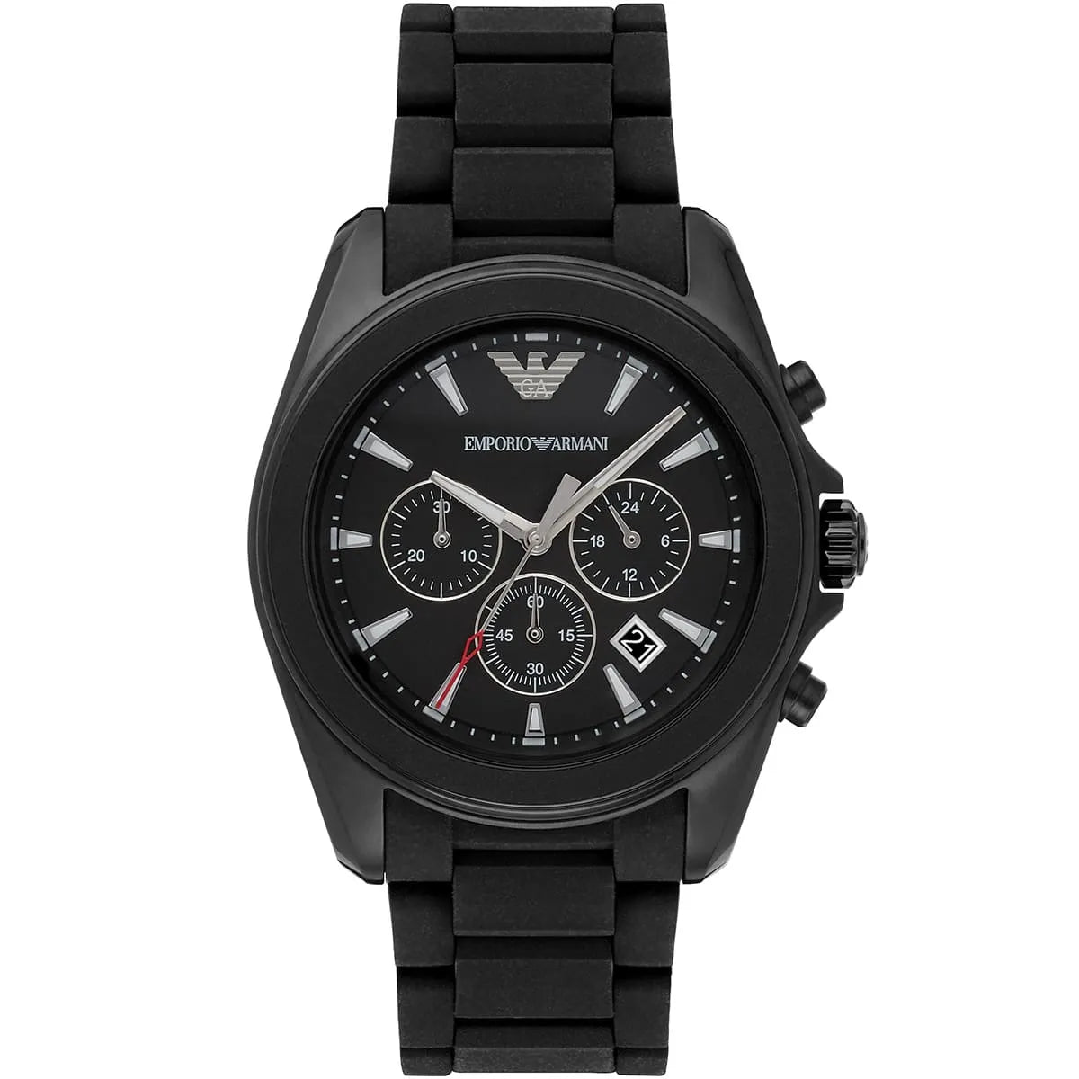 Emporio Armani Tazio Large Chronograph Matte Black Dial Black Silicone-Wrapped Stainless Men's Watch - AR6092