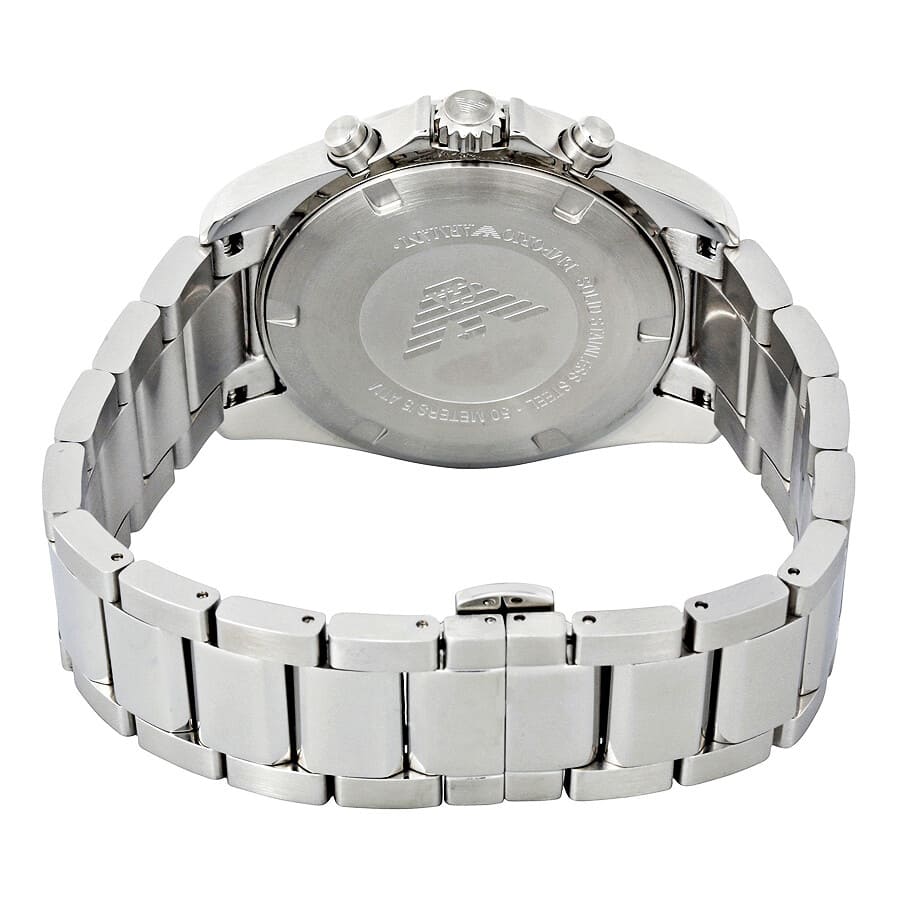 Emporio Armani Sigma chronograph watch caseback with closed display showing Armani logo