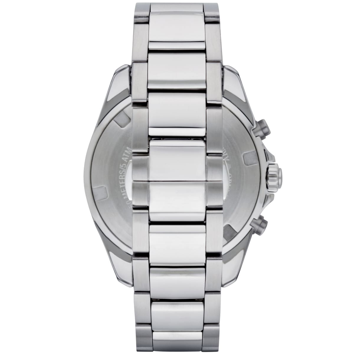Emporio Armani Sigma watch caseback showing stainless steel bracelet and case back