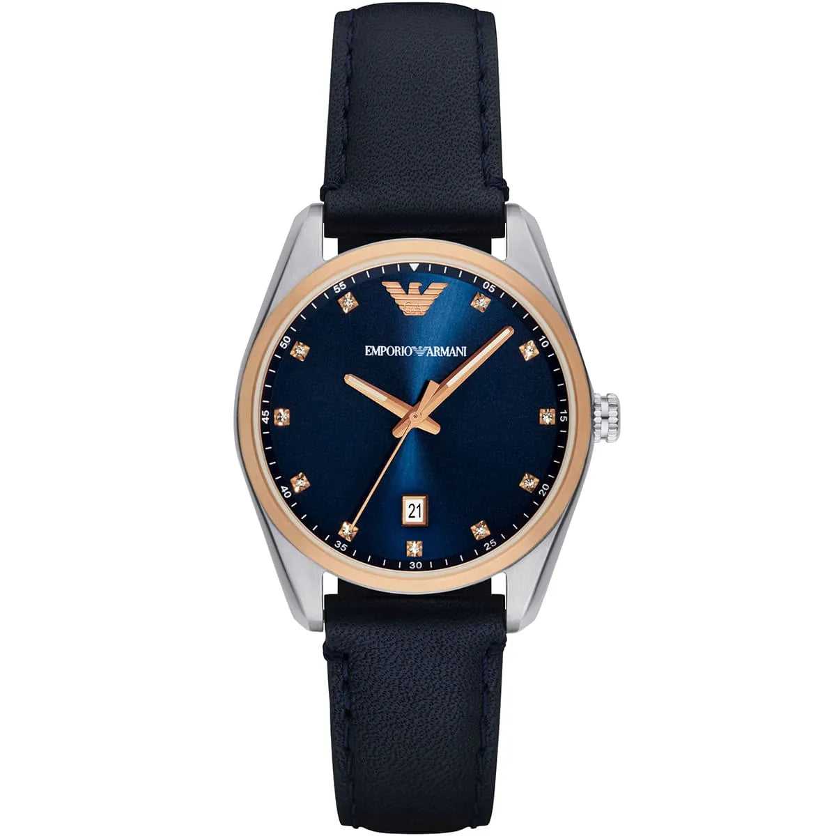 Emporio Armani Tazio Medium Blue Dial Blue Genuine Leather Women's Watch - AR6124