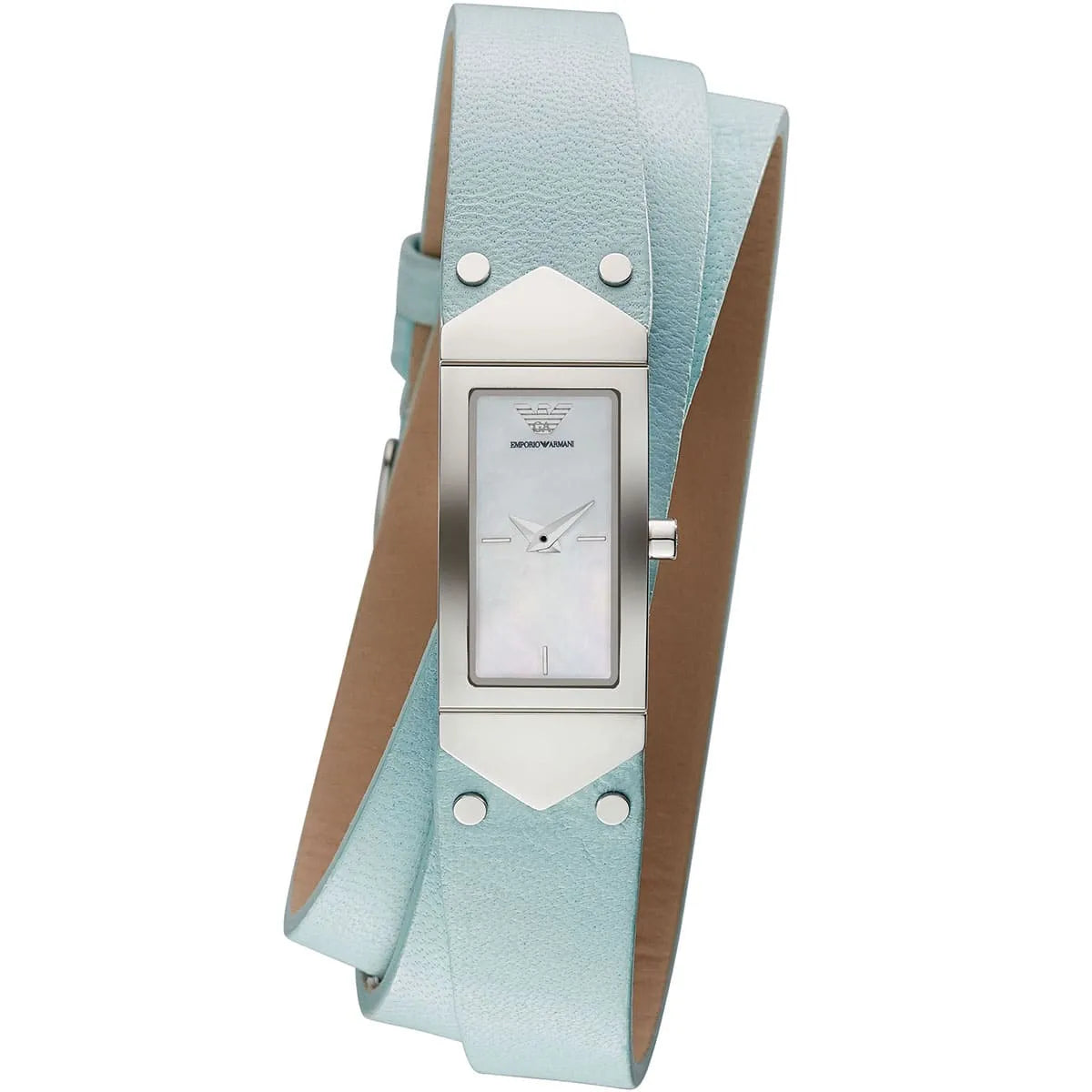 Emporio Armani Marco Catwalk Rectangular Wrap-Around Blue Genuine Leather Women's Watch - AR7355