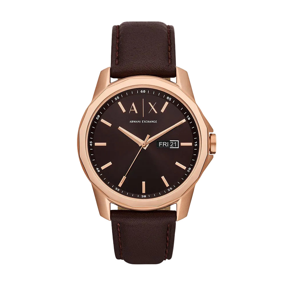 Armani Exchange Banks Three-Hand Day-Date Brown Sunray Dial Men's Watch - AX1740
