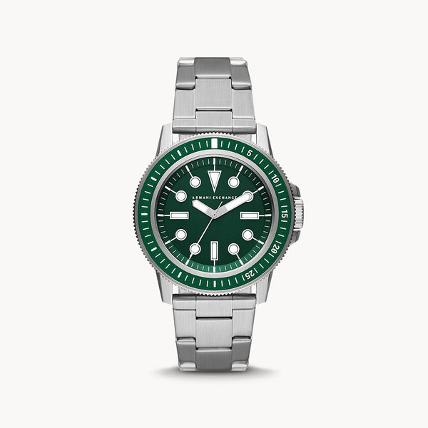 Armani Exchange Leonardo Green Dial Silver Watch - AX1860
