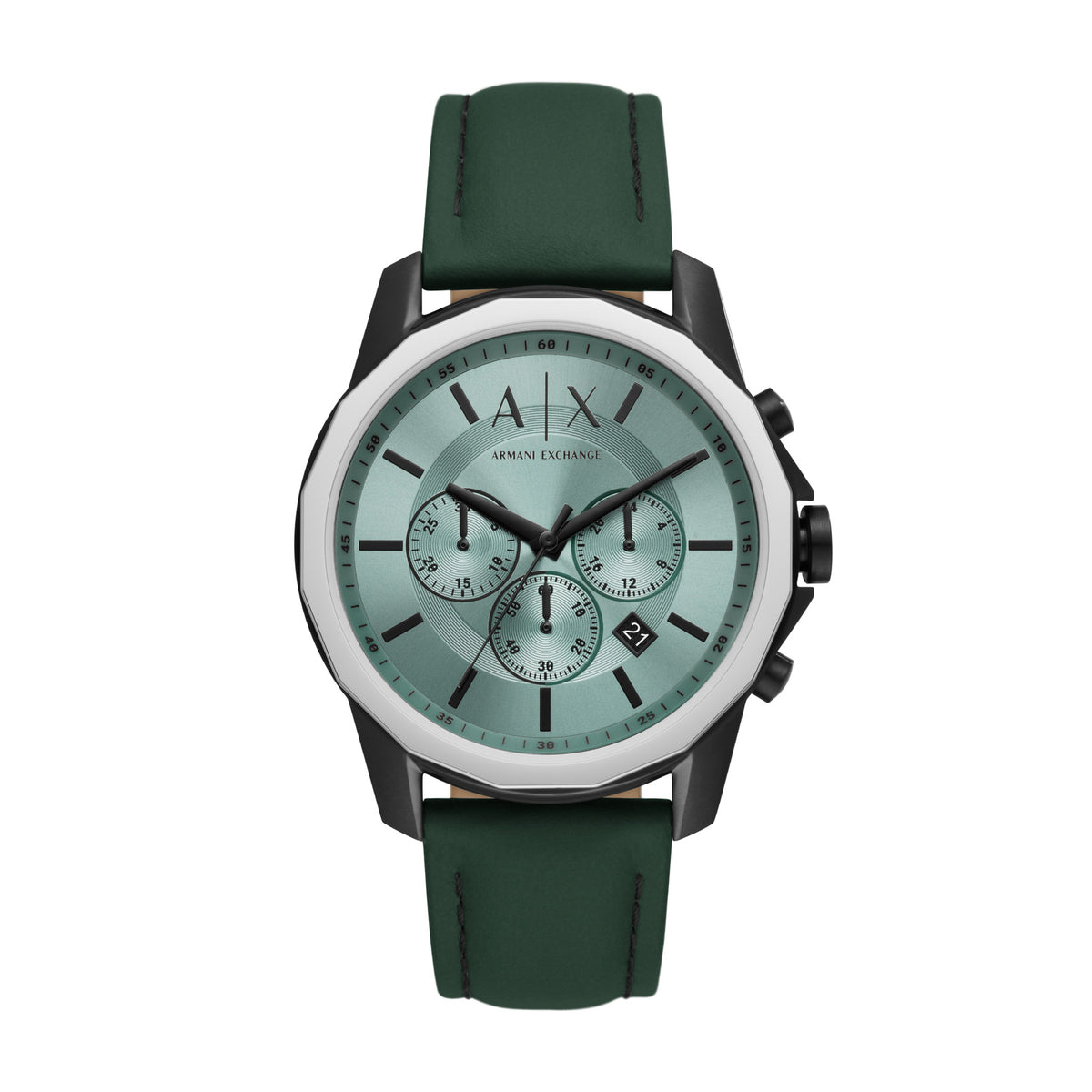 Armani Exchange Banks Chronograph Green Leather Strap Watch - AX1725