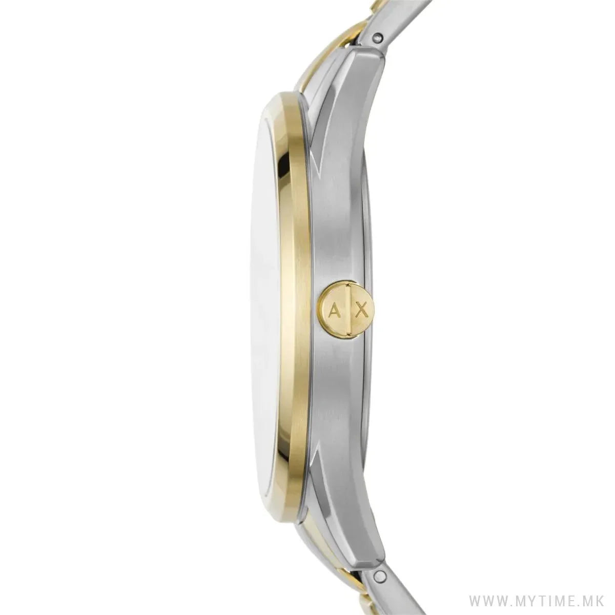 Side profile of Armani Exchange Dante AX1865 watch displaying case thickness and bracelet