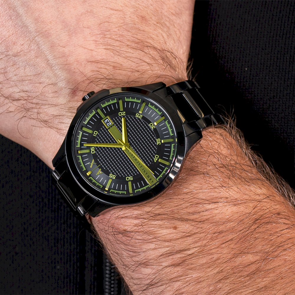 Armani Exchange Hampton Date All Black & Yellow Watch - AX2407
