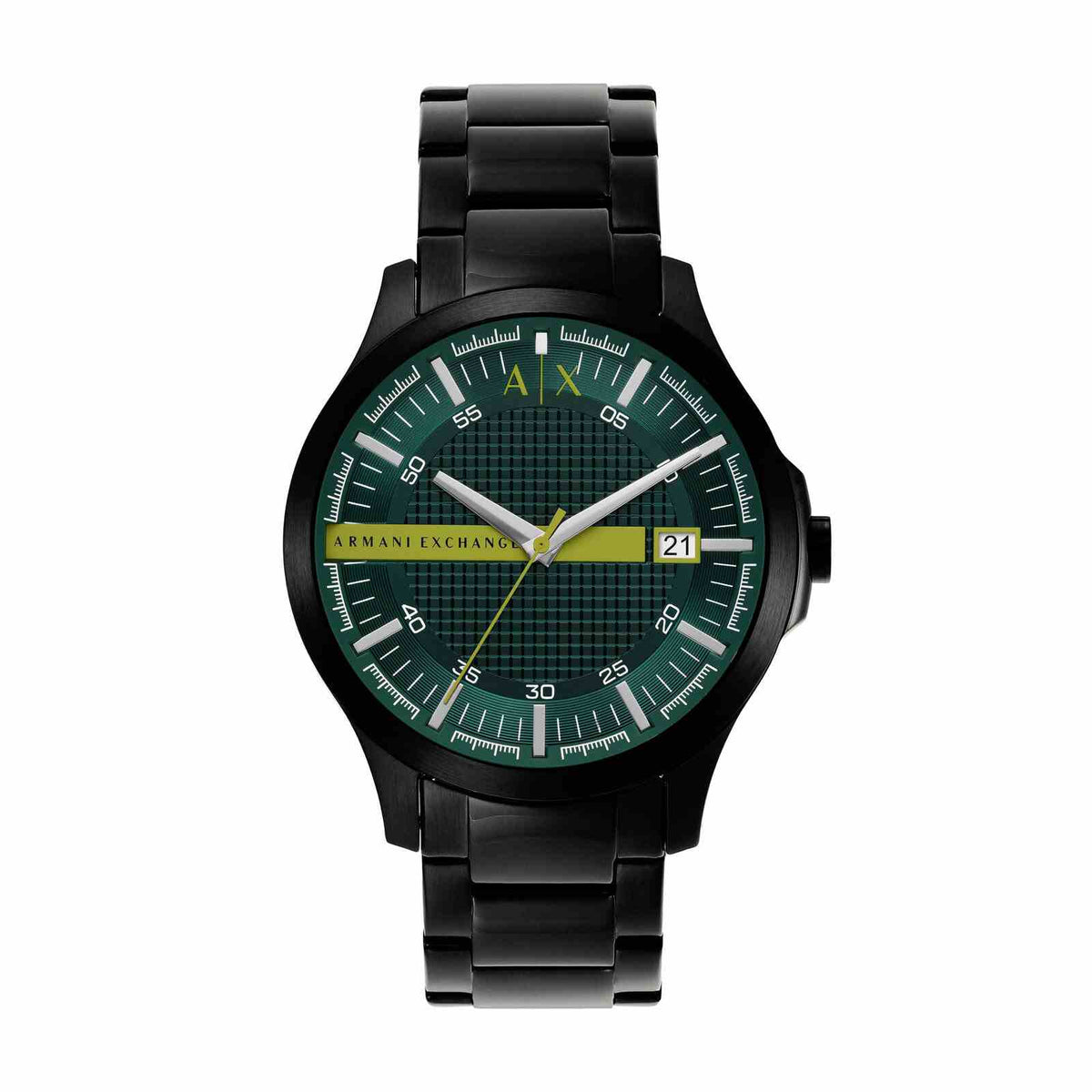 Armani Exchange Hampton AX2450 watch with green dial and black steel bracelet front view