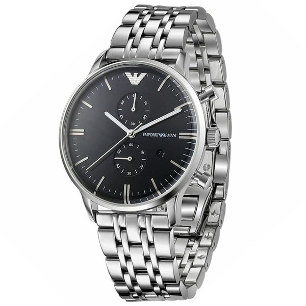 Emporio Armani Chronograph Black Dial Silver Men's Watch AR0389