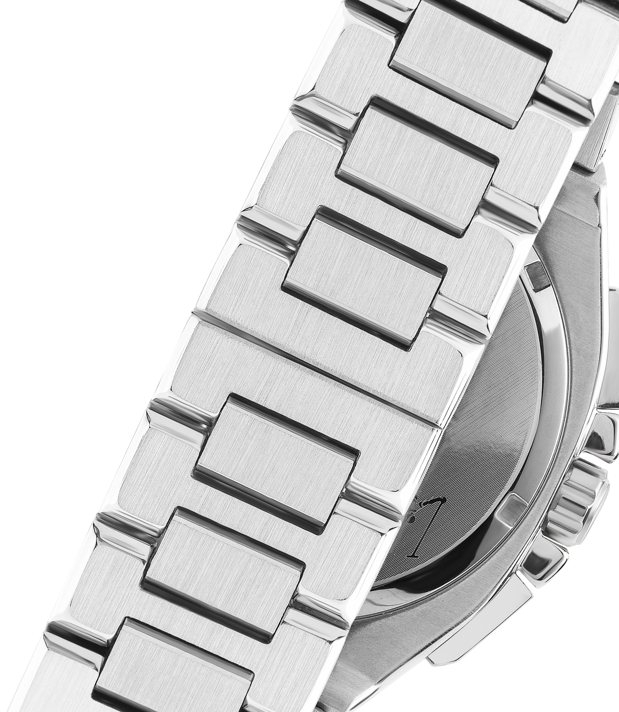 Silver metal bracelet detail of Beverly Hills Polo Club watch with link design