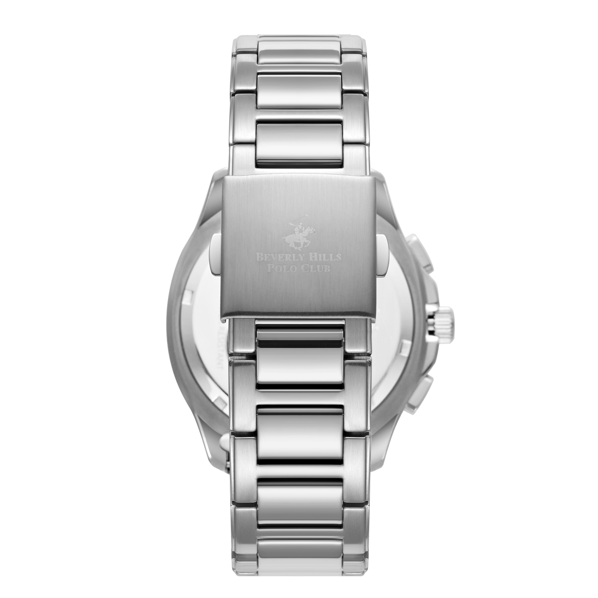 Beverly Hills Polo Club watch caseback displaying silver stainless steel with brand engraving