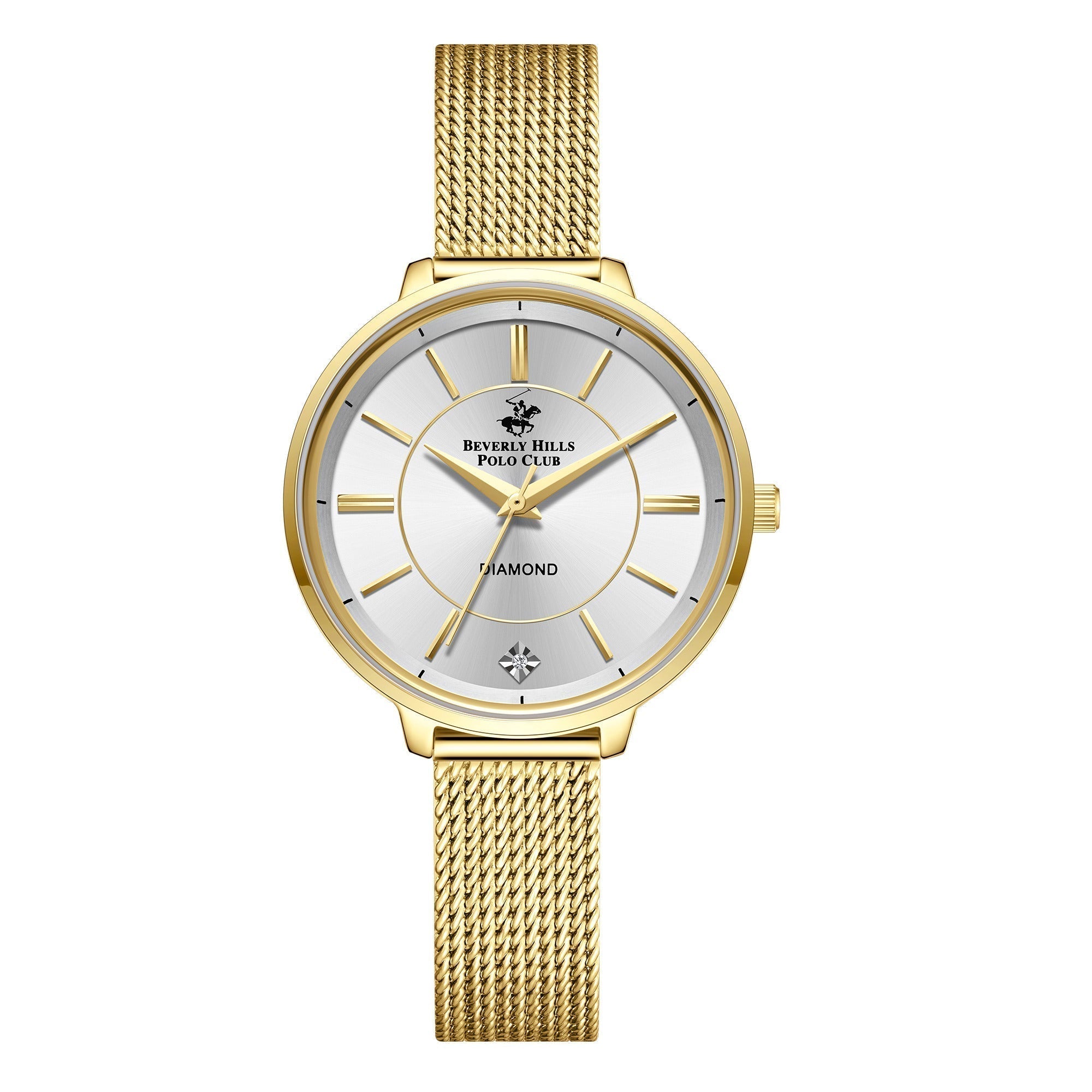 Beverly Hills Polo Club BP3312X.130 gold mesh diamond watch with white dial and gold accents