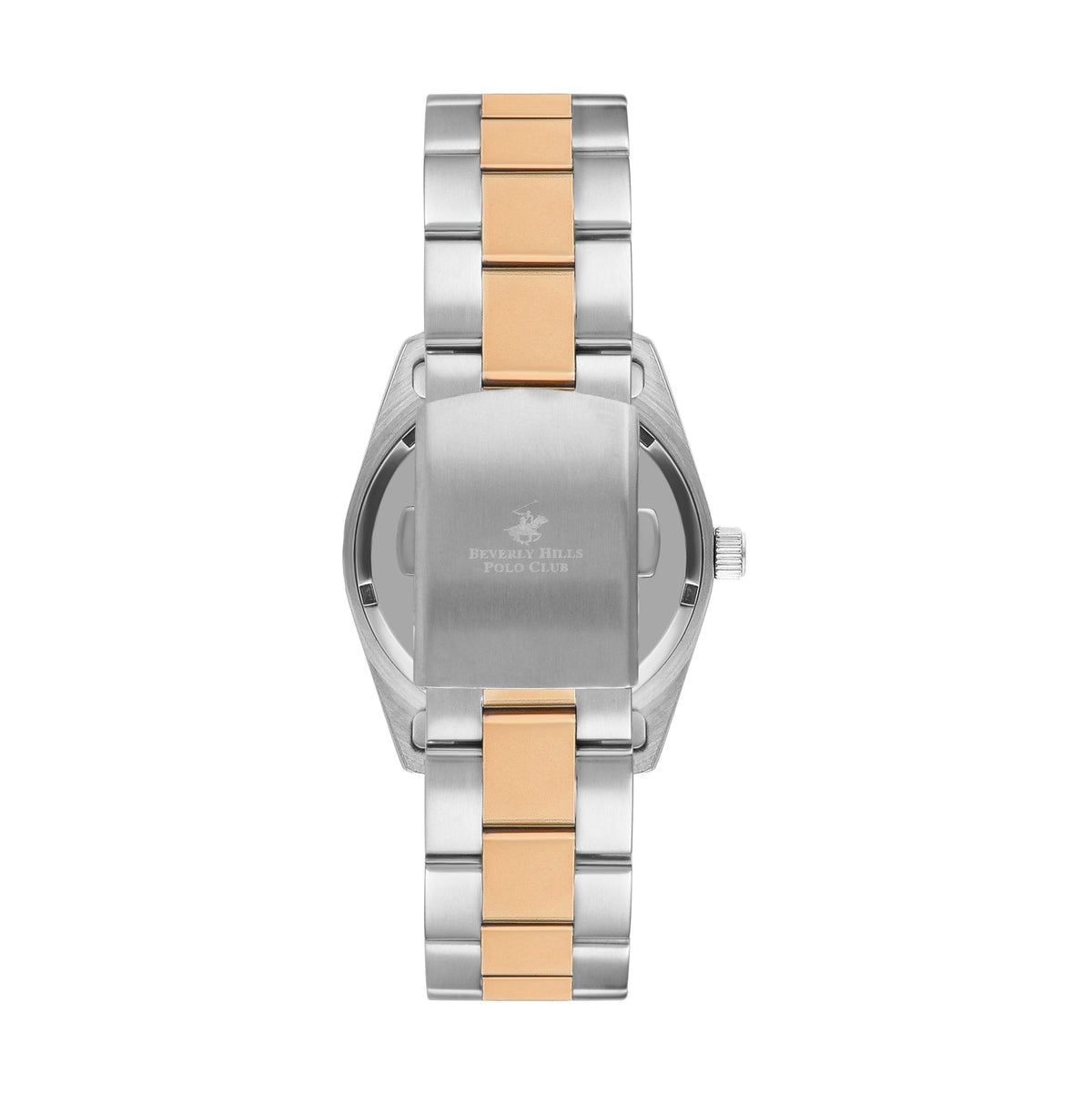 Caseback showing engraved Beverly Hills Polo Club logo and branding