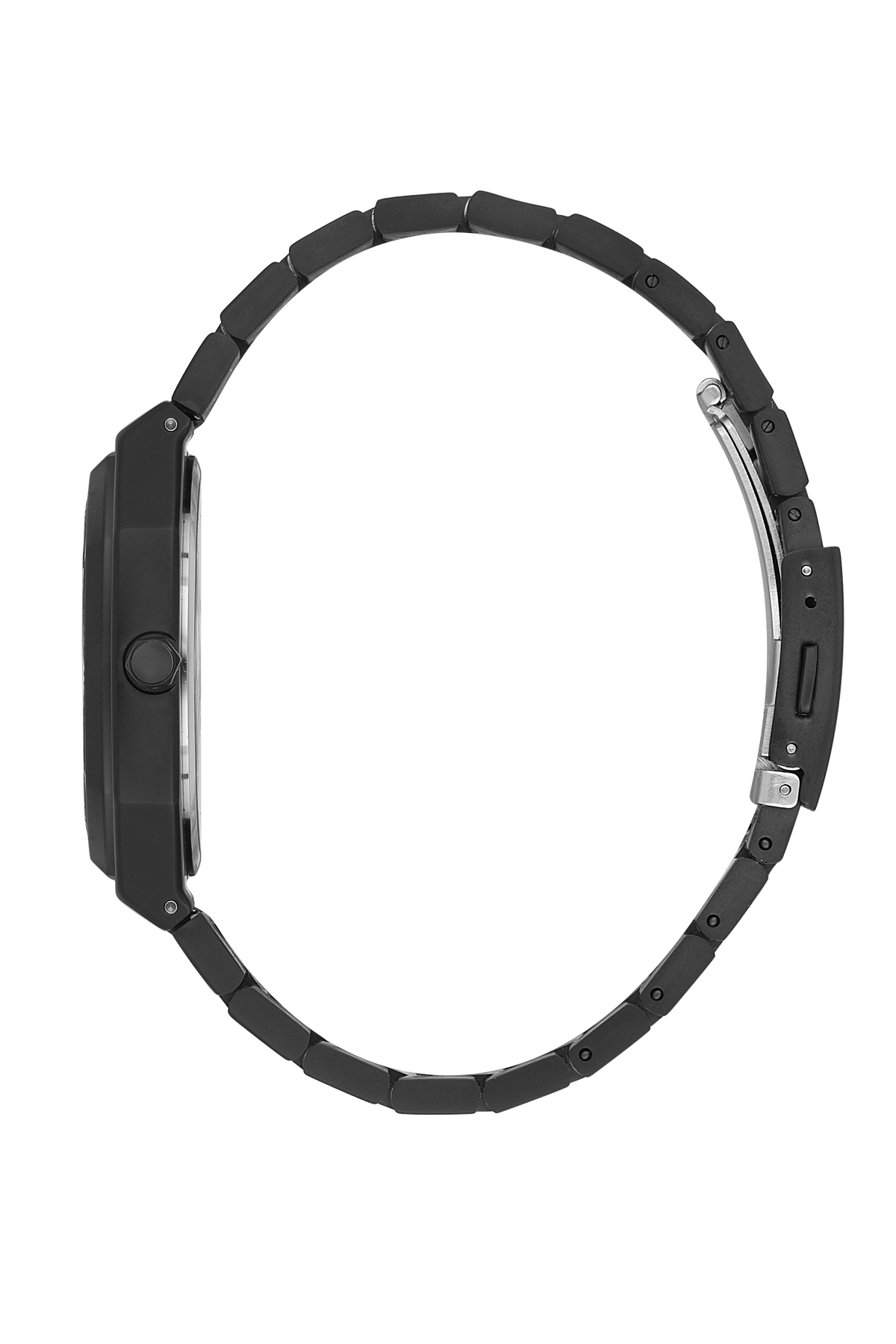 Side profile of Beverly Hills Polo Club BP3547X black stainless steel bracelet watch