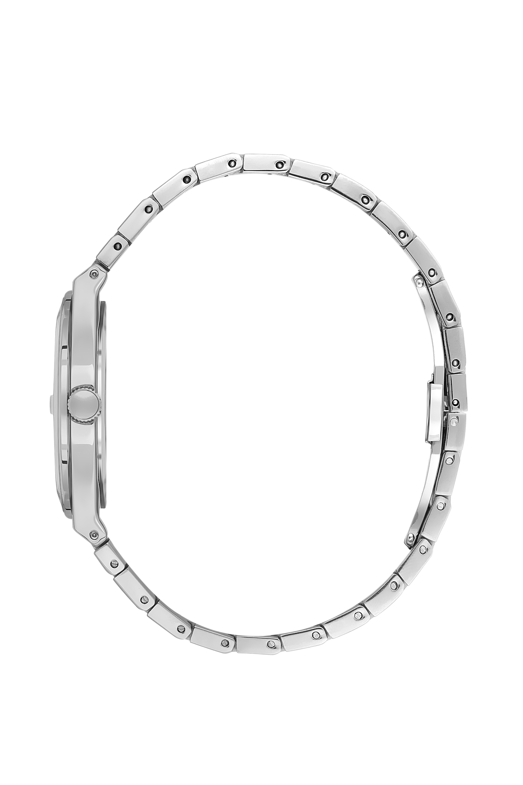 Close-up of white dial featuring diamond hour markers and Beverly Hills Polo Club branding