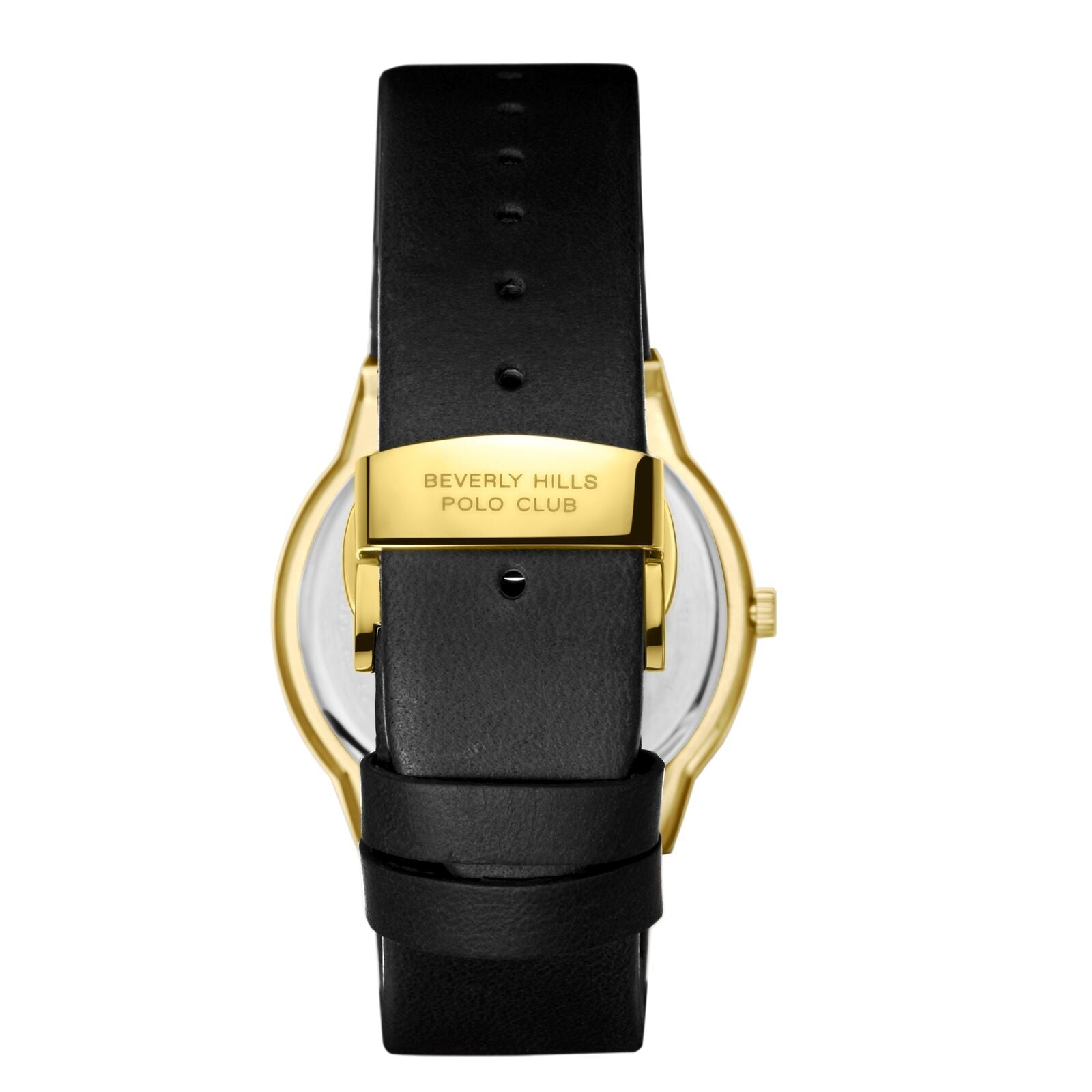 Watch caseback displaying Beverly Hills Polo Club branding on gold-tone case back