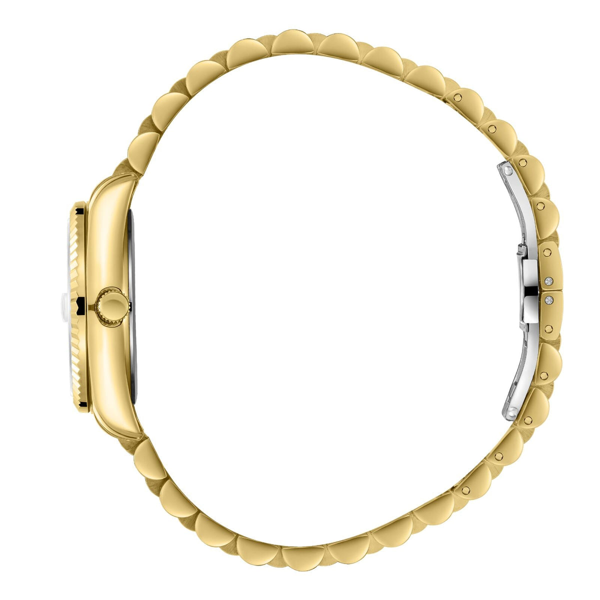 Beverly Hills Polo Club BP3827X gold watch side view of case and bracelet