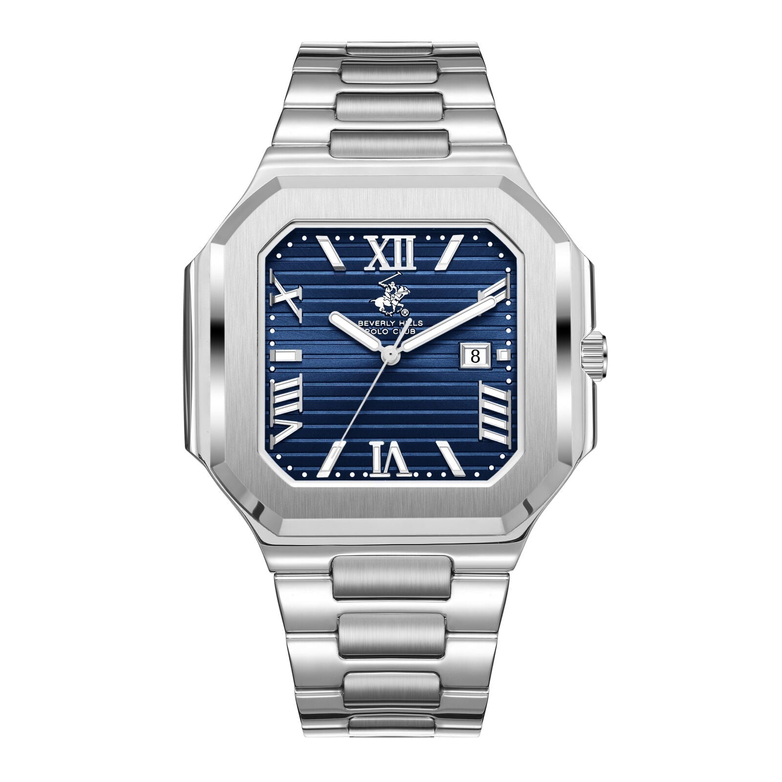 Beverly Hills Polo Club Roman Numeral Blue Dial Silver 45mm Watch BP3845X.390