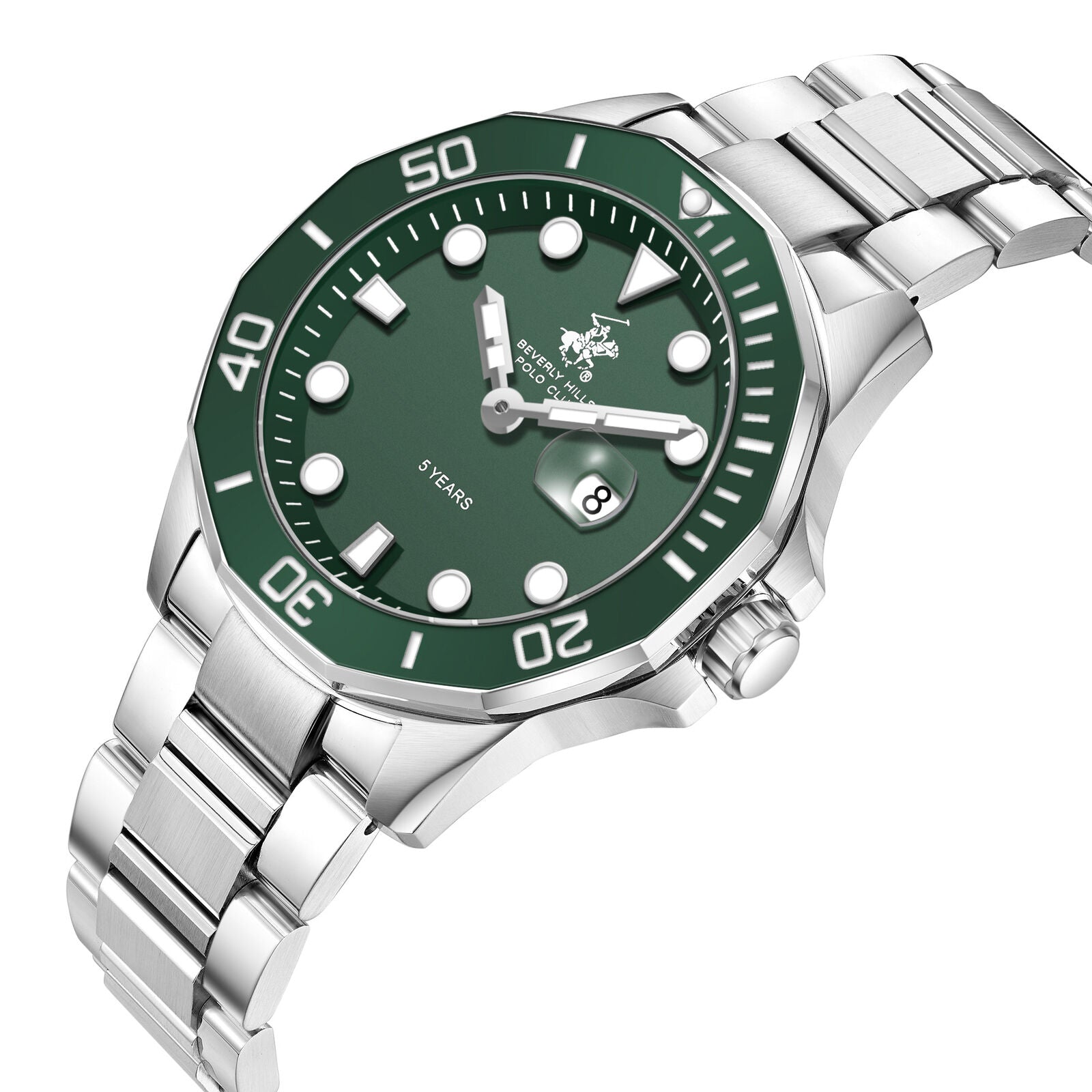 Beverly Hills Polo Club 5 Year Green Dial Silver Date Watch BP3878X.370
