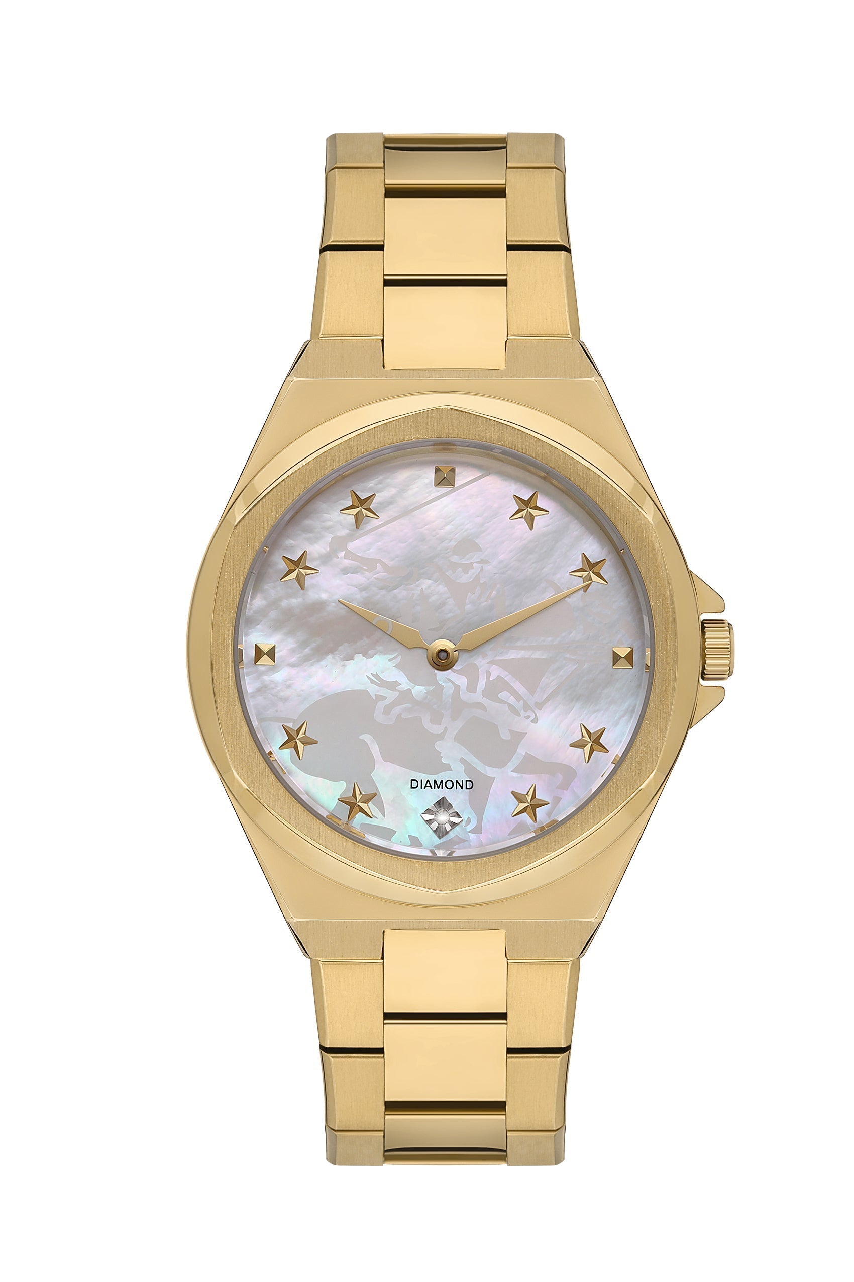 Beverly Hills Polo Club gold watch with mother-of-pearl dial and diamond hour markers