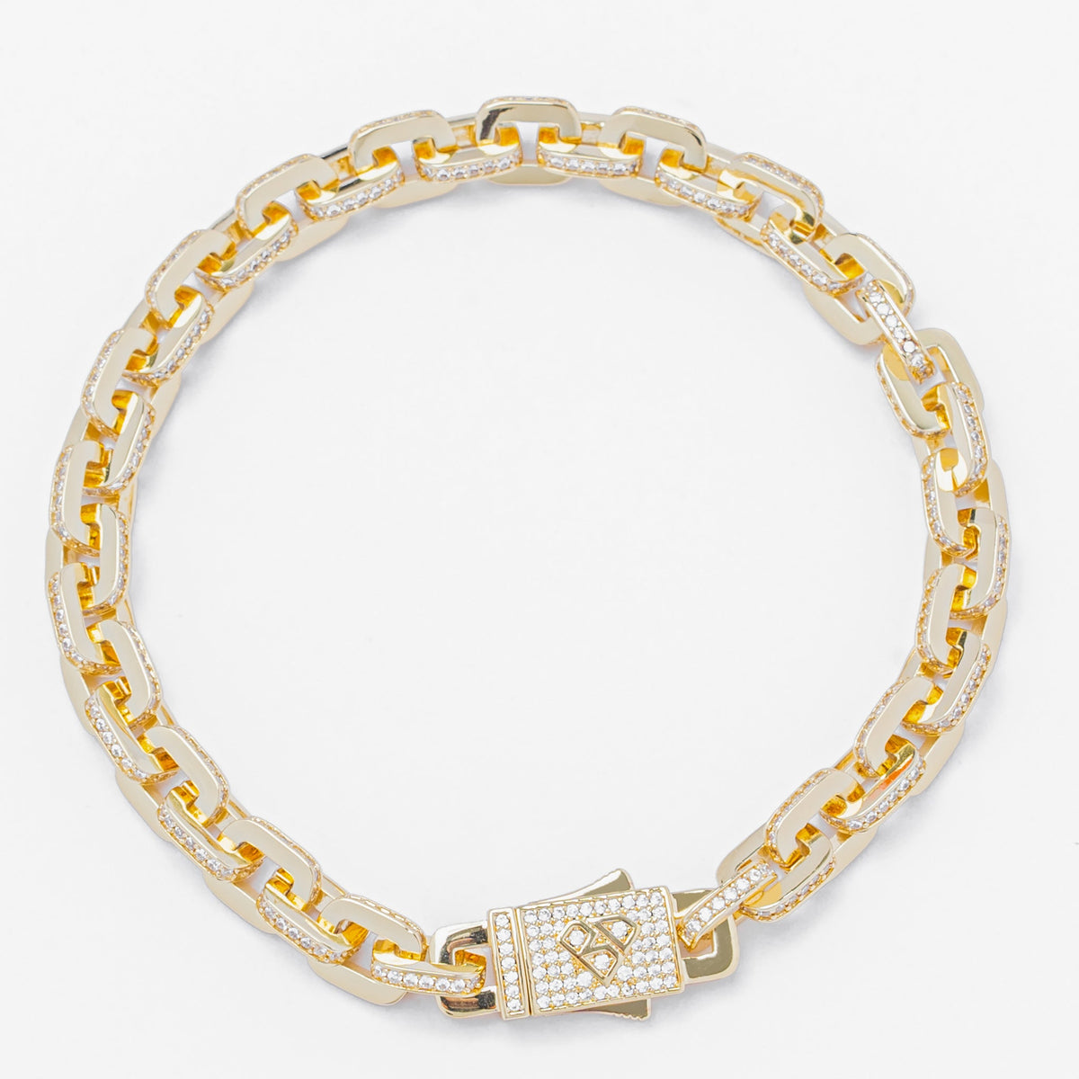 Gold and diamond anchor mariner bracelet with iced-out design and bullet clasp