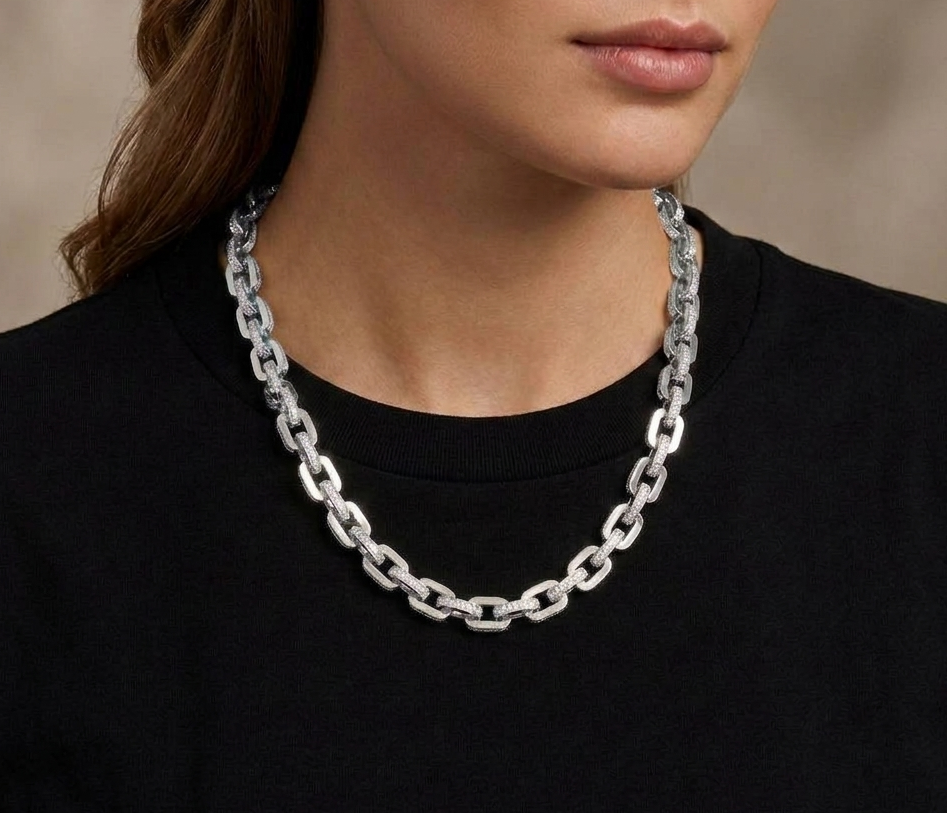 Big Daddy 10MM Anchor Mariner Bullet Diamond & Silver Link Iced Out Chain