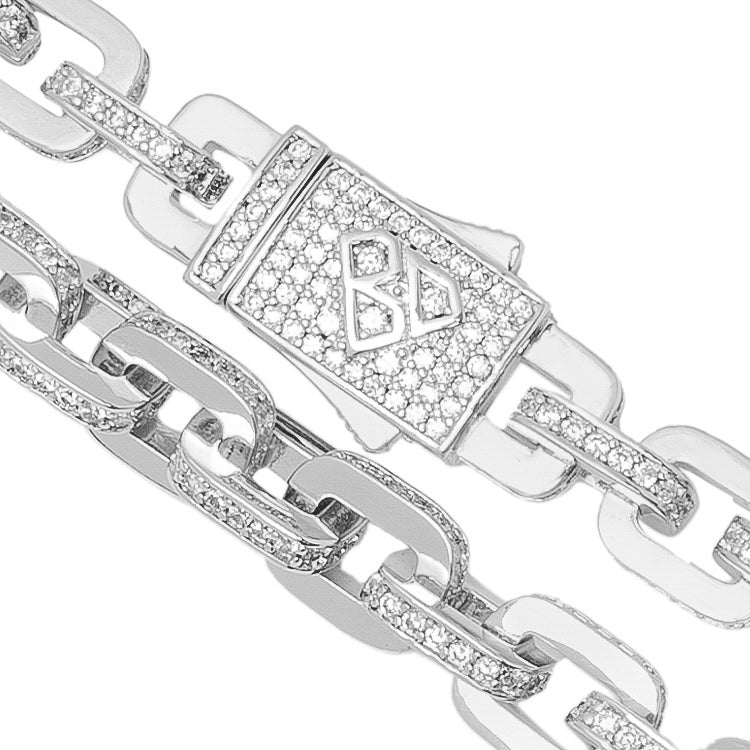 Big Daddy 10MM Anchor Mariner Bullet Diamond & Silver Link Iced Out Chain