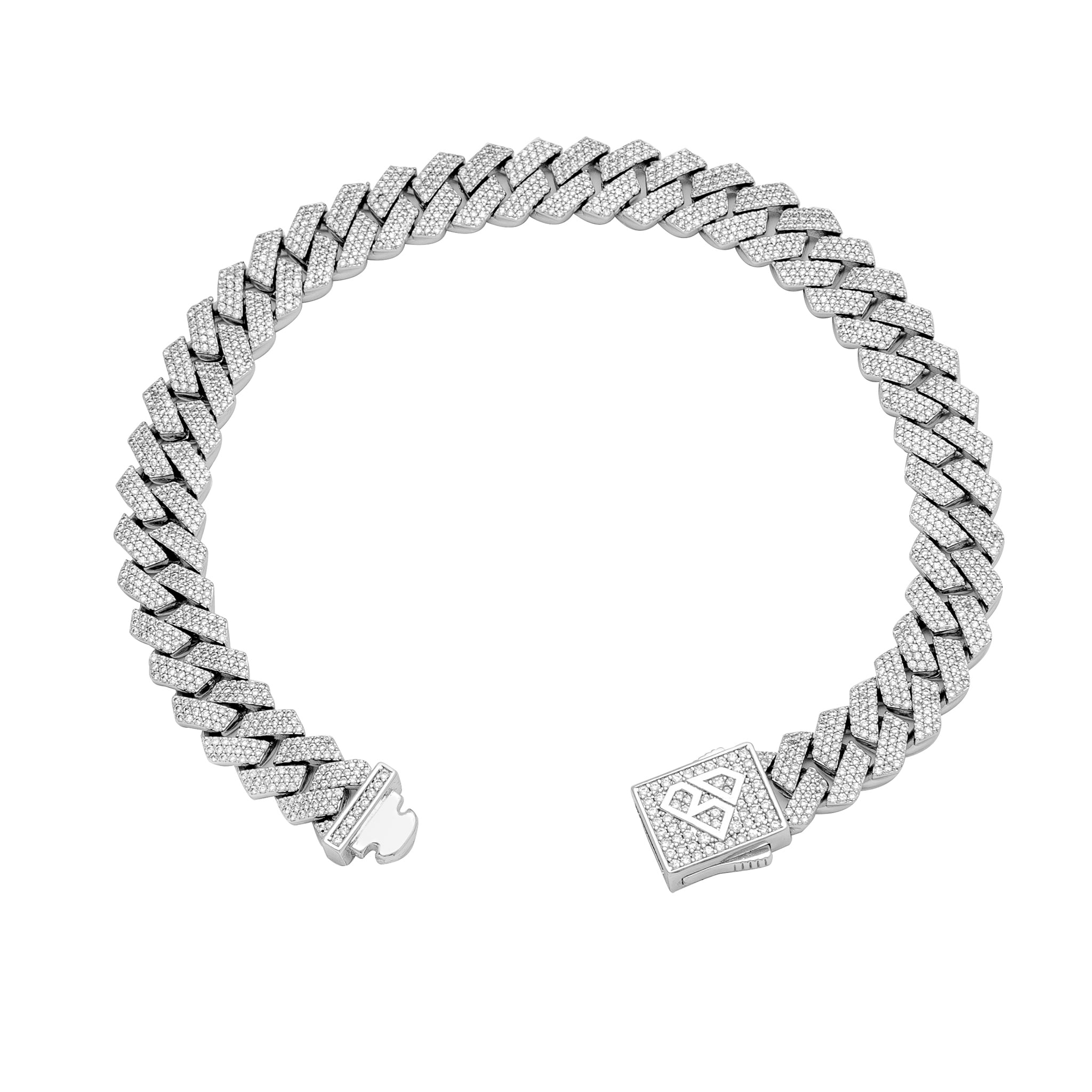 Big Daddy 10MM Cuban Diamond Prong Silver Bracelet - Bracelet