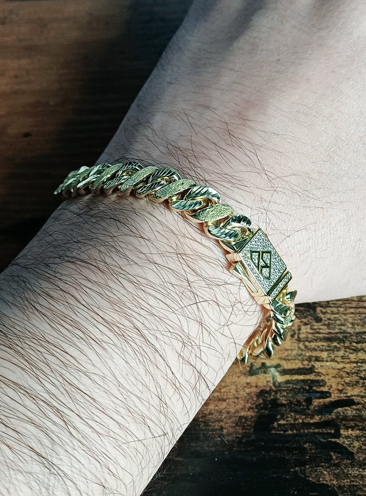 Big Daddy 10MM Sandblast Diamond & Gold Iced Out Bracelet