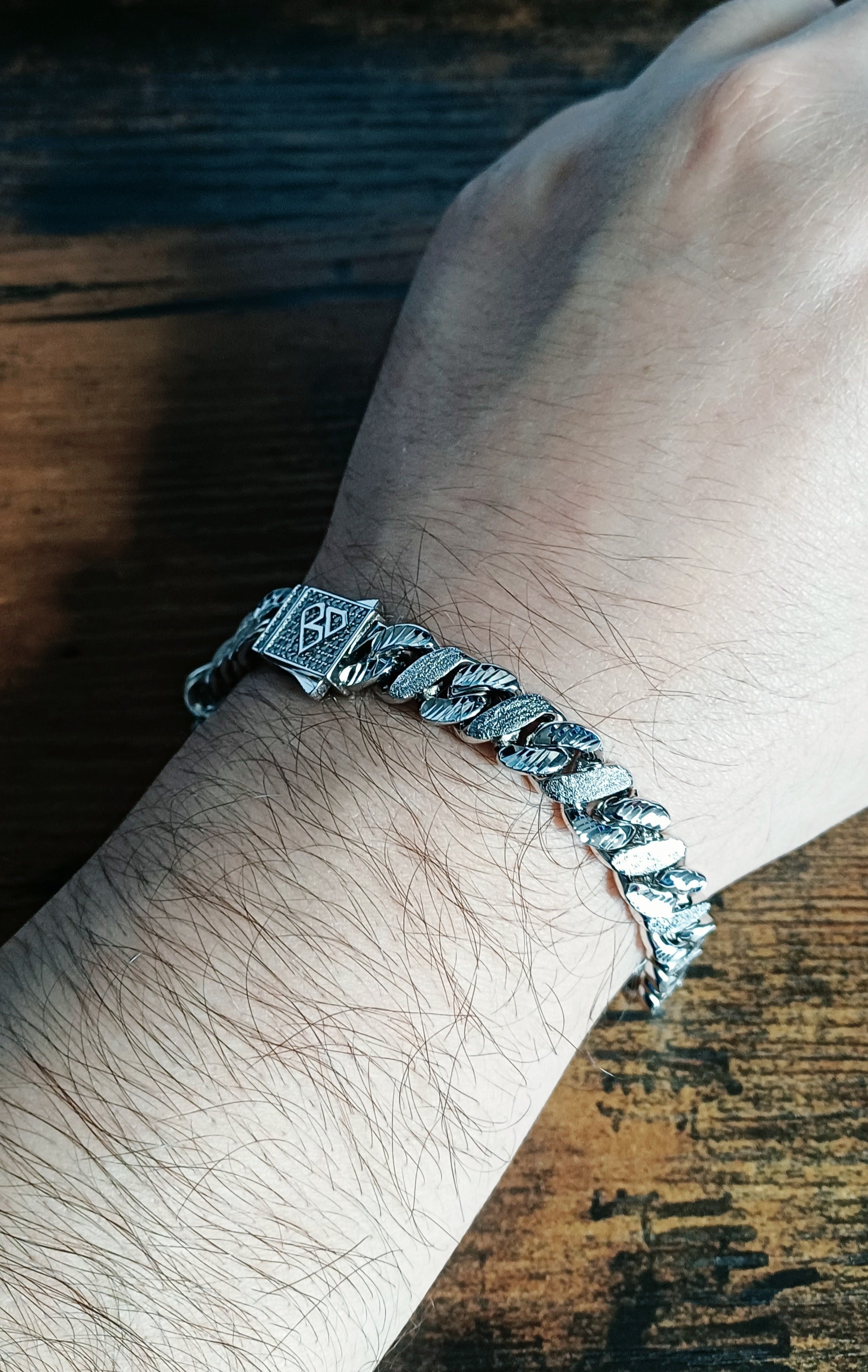 Big Daddy 10MM Sandblast Diamond & Steel Iced Out Bracelet