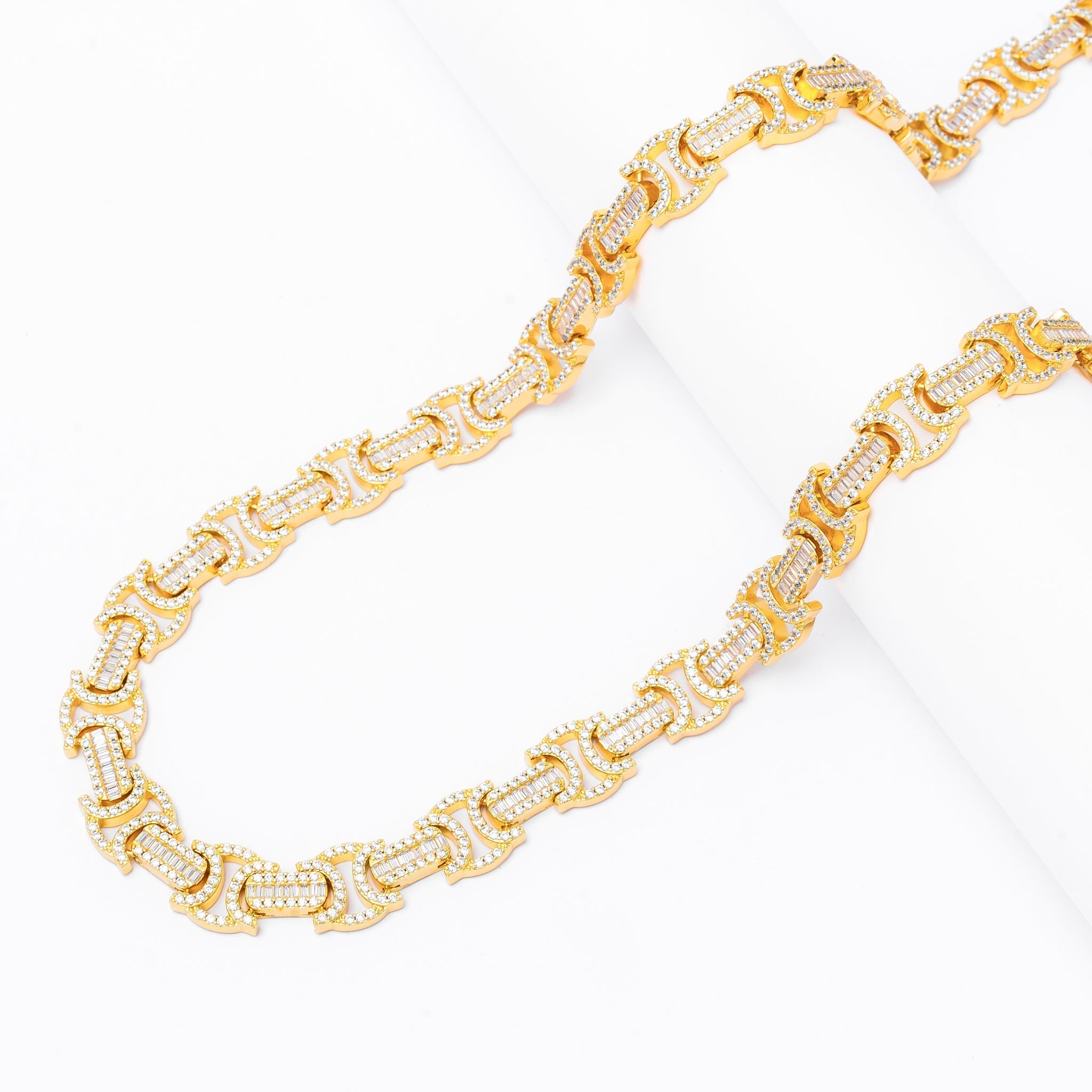 Big Daddy 12MM Baguette Byzantine Iced Out Gold Chain - Chain