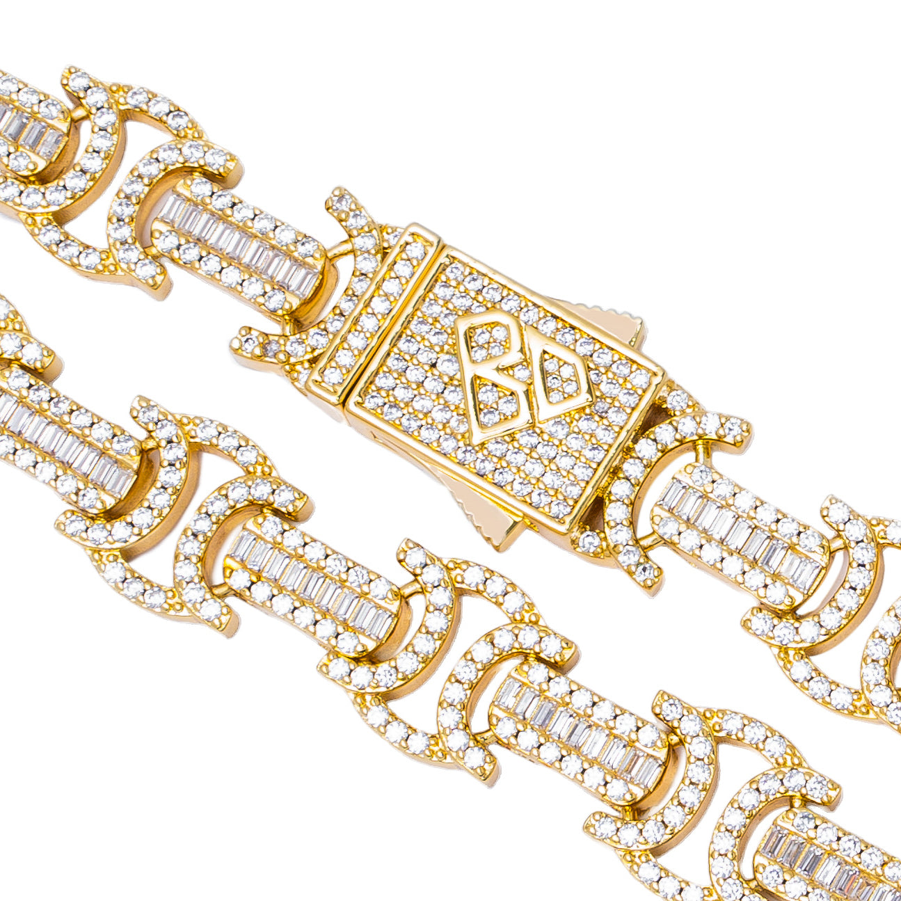Big Daddy 12MM Baguette Byzantine Iced Out Gold Chain - Chain