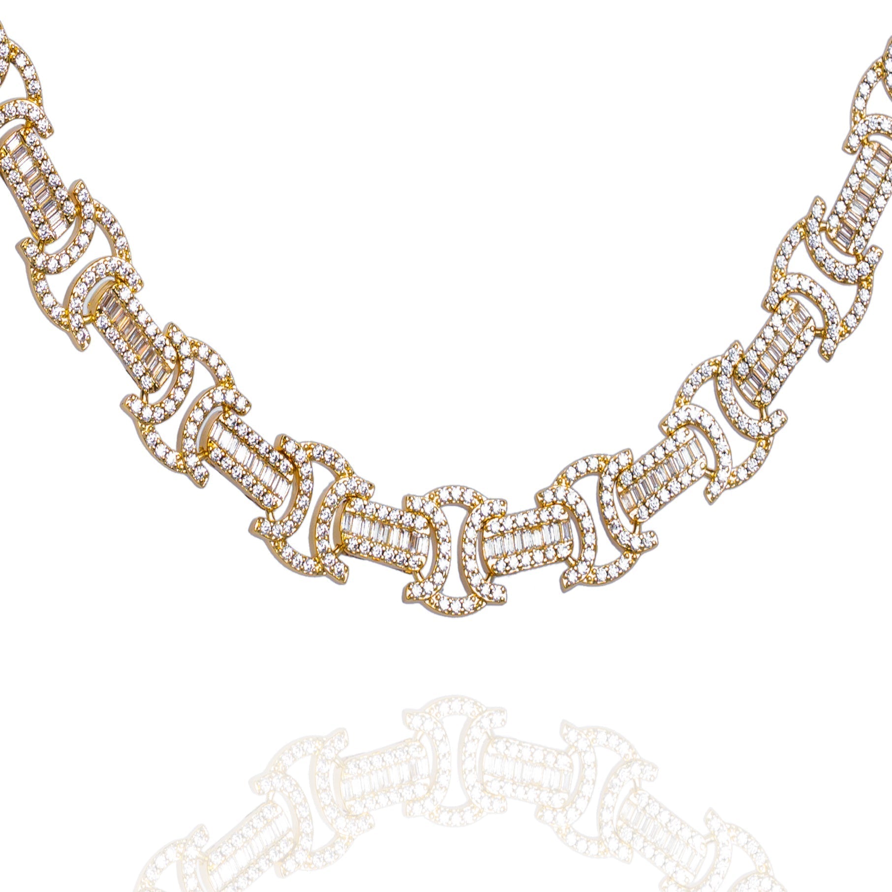 Big Daddy 12MM Baguette Byzantine Iced Out Gold Chain - Chain