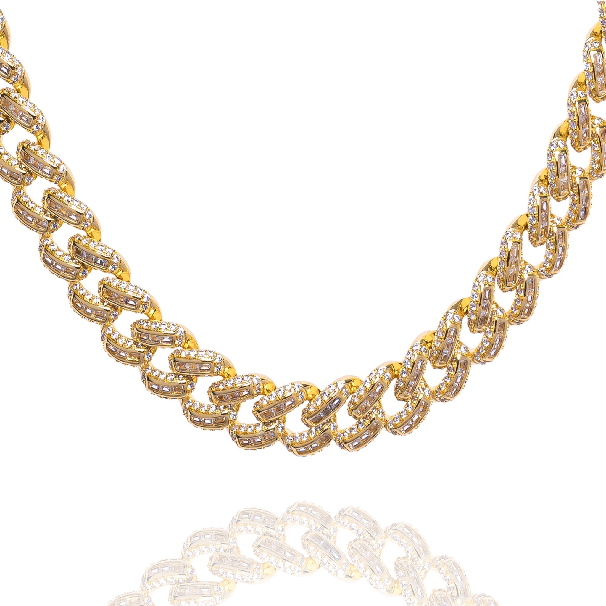 Big Daddy 12MM Baguette Miami Cuban Link Gold Iced Out Chain