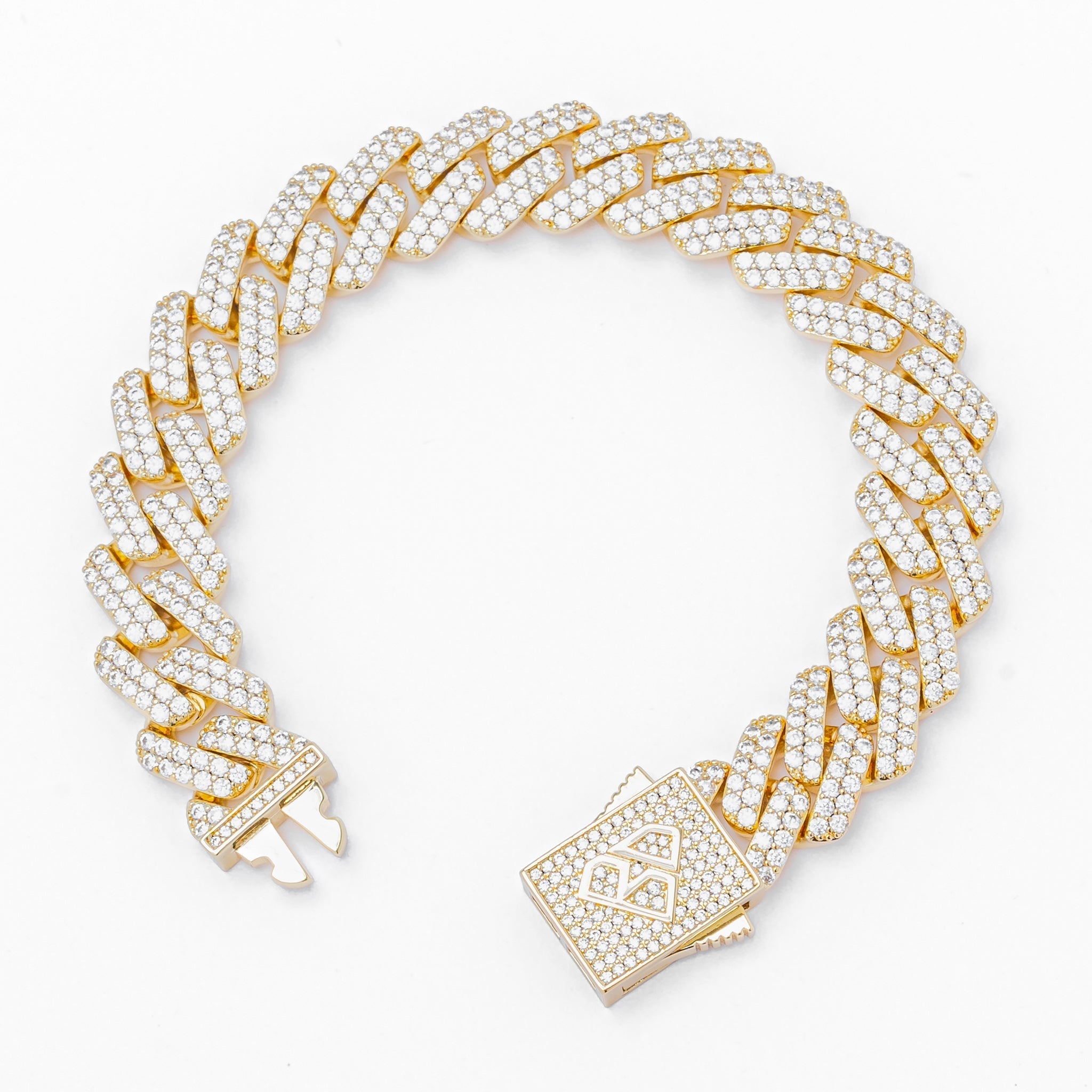 Big Daddy 12MM Gold Diamond Figaro Bracelet - Bracelet